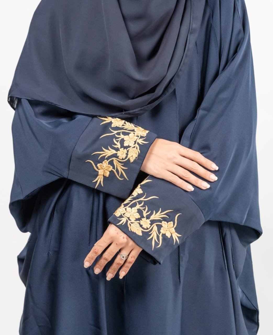 Farah || Embroidered Blue Abaya || Nida Fabric