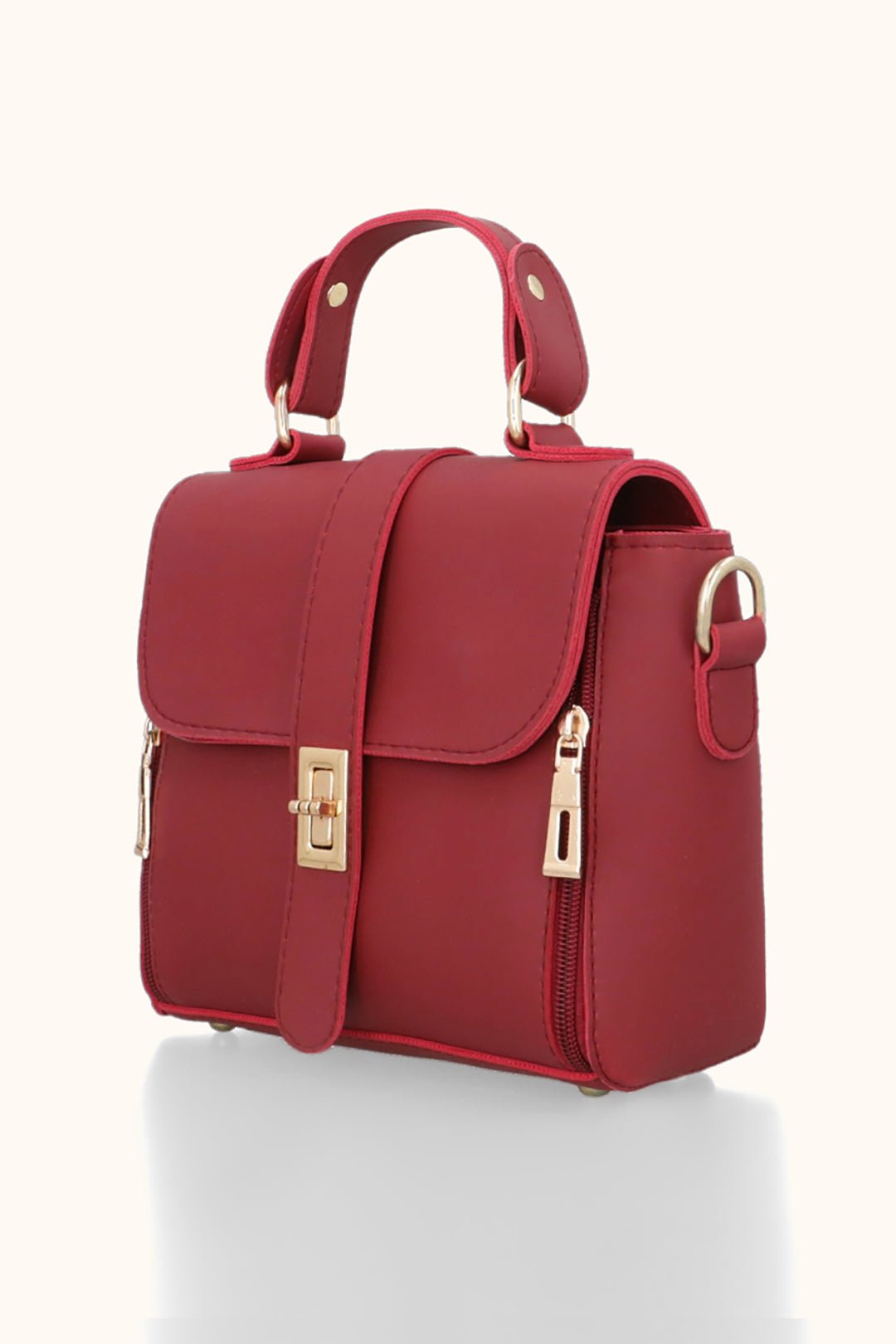 Chic Maroon Handbag with Dual Zippers