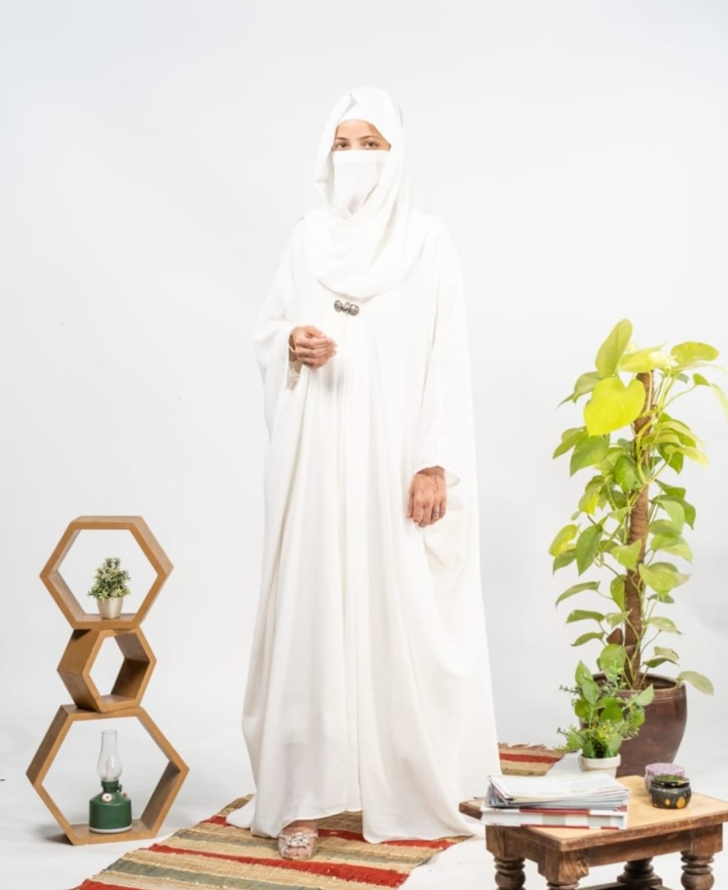 Afreen || Pearl White Abaya || Manjan Fabric