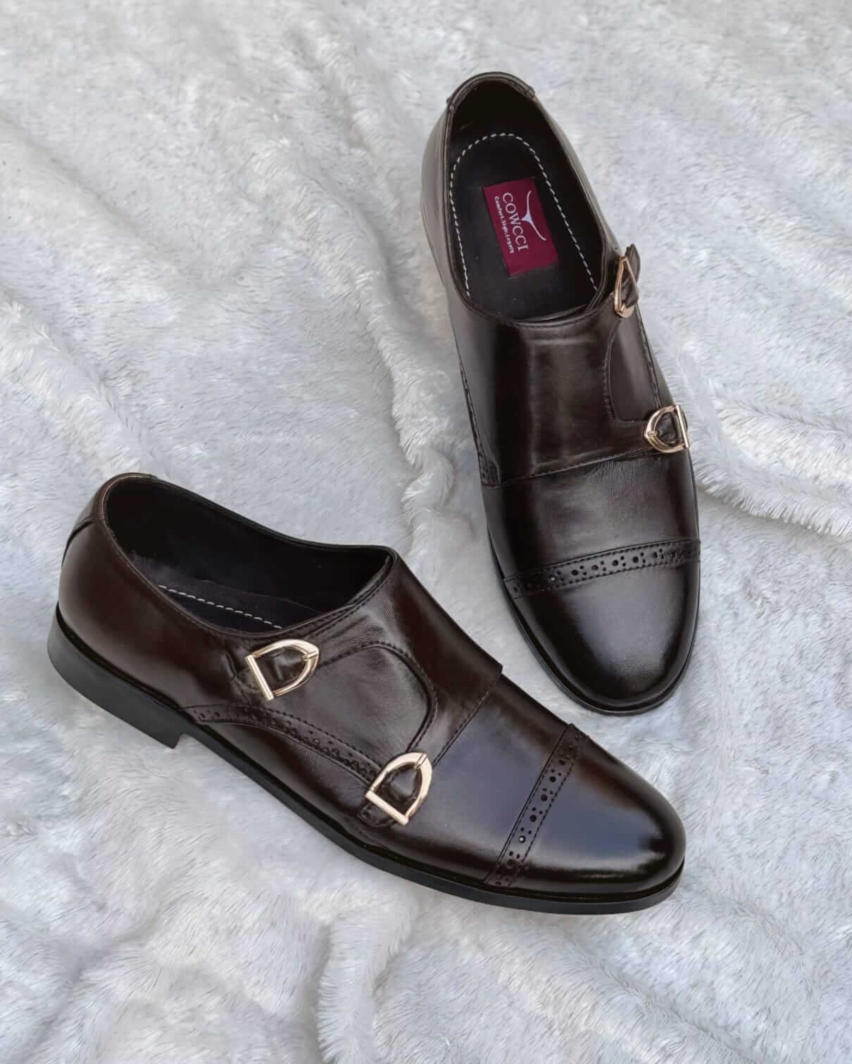 Cowcci Brown Monk Strap Shoes – Handmade
